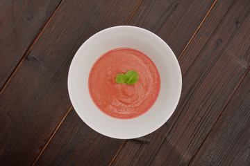 Beetroot soup with chickpeas on a table