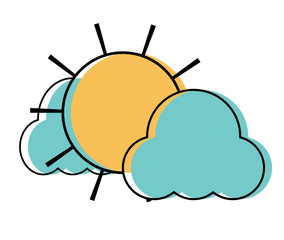 Clouds and icon over white background, colorful design. vector illustration