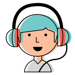 Cartoon man with headphones over white background, colorful design. vector illustration