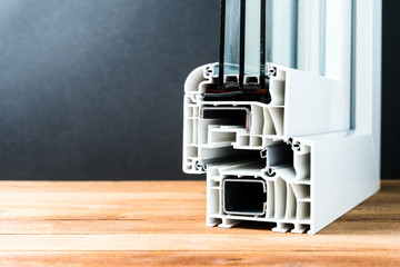 windows cross section, triple glass, double chamber