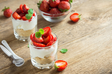 Strawberry cheesecake in glasses