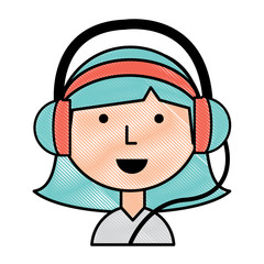 Cartoon girl with headphones over white background, colorful design. vector illustration