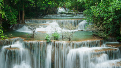 Breathtaking green waterfall, Erawan's waterfall, Located Kanchanaburi Province, Thailand