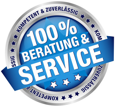 Button Banner "100% Beratung & Service" blau/silber