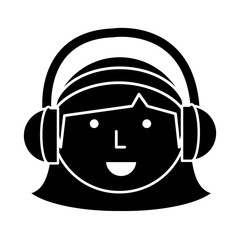 Cartoon girl with headphones over white background, vector illustration