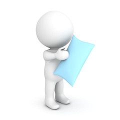 3D Character holding a blue pillow