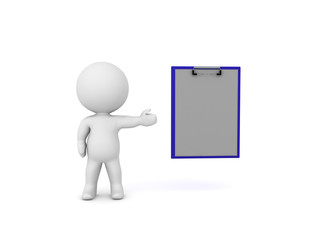 3D Character showing clipboard