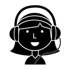 Cartoon girl with headphones over white background, vector illustration