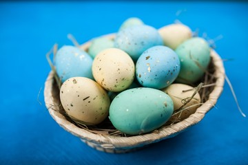 Easter eggs on blue background