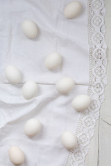 eggs on a white towel, top view