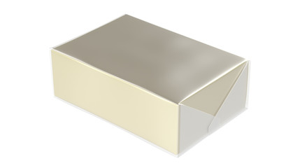 3D realistic render of isolated plastic transparent wrap box with shadow,(butter, spread, soap mock up) on white background.