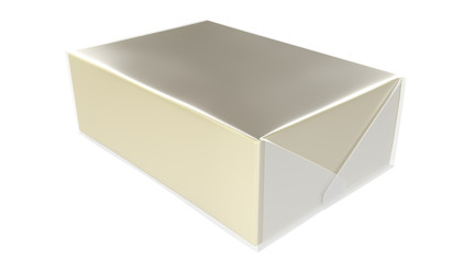 3D realistic render of isolated plastic transparent wrap box with shadow,(butter, spread, soap mock up) on white background.