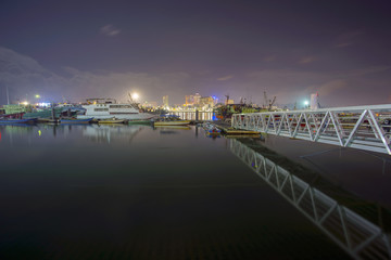 Fototapeta na wymiar Night scenery of Fisherman jetty at Kuala Terengganu.