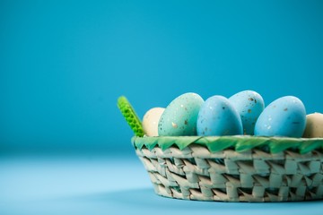 Easter eggs on blue background