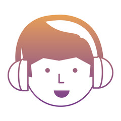 Cartoon man face with headphones over white background, colorful design. vector illustration