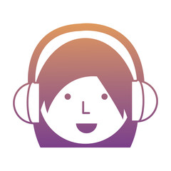 Cartoon girl with headphones over white background, colorful design. vector illustration