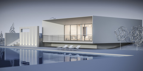 House in a minimalist style. Showroom. 3d rendering.