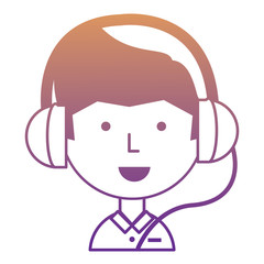 Cartoon man with headphones over white background, colorful design. vector illustration