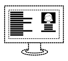 Computer with social profile on screen over white background, vector illustration