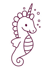 Cute unicorn  simple cartoon coloring page vector illustration. Simple flat line doodle icon contemporary style design element isolated on white. Magical creatures, fantasy, fairy, dreams theme.