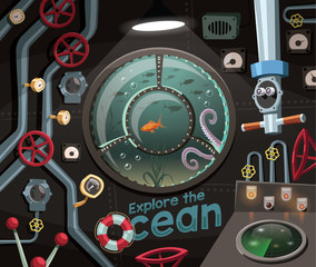 Explore the ocean , view under the sea from the submarine