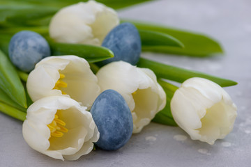Obraz na płótnie Canvas Easter eggs with white tulip