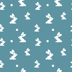 Rabbit seamless blue pattern for packing, wrapping, textyle. Easter background. Holiday bright texture