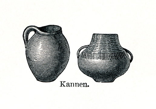 Clay pottery from prehistoric stilt-house settlement (from Meyers Lexikon, 1896, 13/754/755)