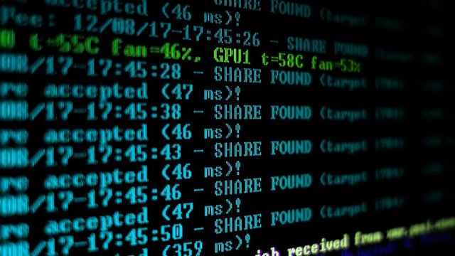 Mining Cryptocurrency process program on display PC. Using Software. Share Found.
