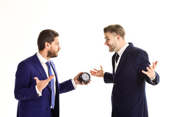 Fototapeta premium Manager discipline young office worker for being late,