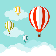 balloon in the sky with clouds. Flat cartoon design. Vector illustration