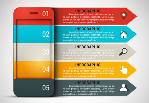 Smartphone and Arrow Element Business Infographic with Grayscale Icon Set