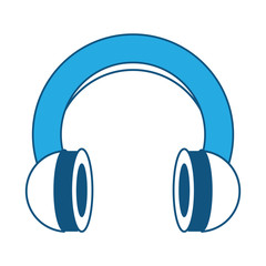 Headphones icon over white background, blue shading design. vector illustration