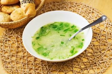 Vegetable soup with green onion.