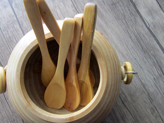 on the wooden floor Wooden kitchen supplies.cooking,Kitchenware,