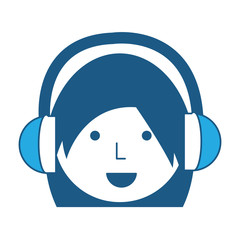 Cartoon girl with headphones over white background, blue shading design. vector illustration