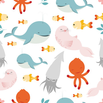 Creative Cute Wild Animals vector pattern