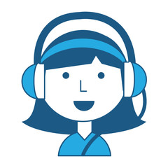 Obraz na płótnie Canvas Cartoon girl with headphones over white background, blue shading design. vector illustration