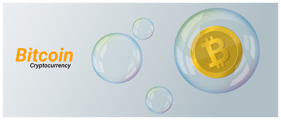 Virtual cryptocurrency crisis concept with bitcoin in soap bubble background , vector , illustration