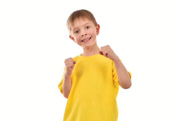 A boy isolated on white background. Happy childhood. A cheerful child.