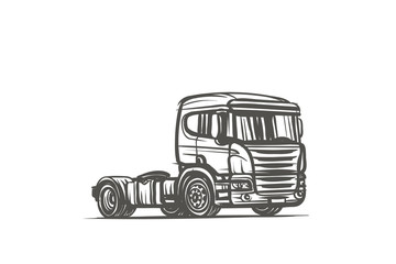 European Truck without trailer sketch. Vector. 