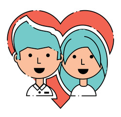 Heart with in love couple over white background, colorful design. vector illustration