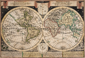 Antique map of the world of the XVIII century, map of 1749