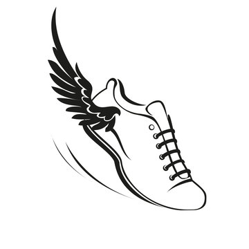 Sports shoes for running, running shoe with a wing. Vector illustration.
