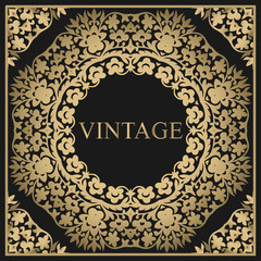 Gold and black invitation template with floral mandala ornament