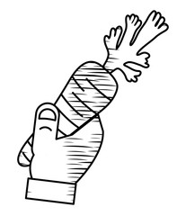 sketch of Hand holding a Carrot icon over white background, vector illustration