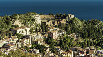 Obraz premium View of Taormina and the Greek theater, Sicily