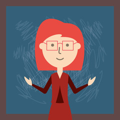 Fototapeta na wymiar cartoon woman teacher with glasses over board, colorful design. vector illustration