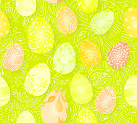 Happy Easter. Seamless Easter eggs pattern with different texture. 3d render realistic vector illustration. Spring holiday design
