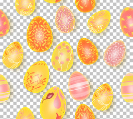 Fototapeta na wymiar Happy Easter. Seamless Easter eggs pattern with different texture. 3d render realistic vector illustration. Spring holiday design.